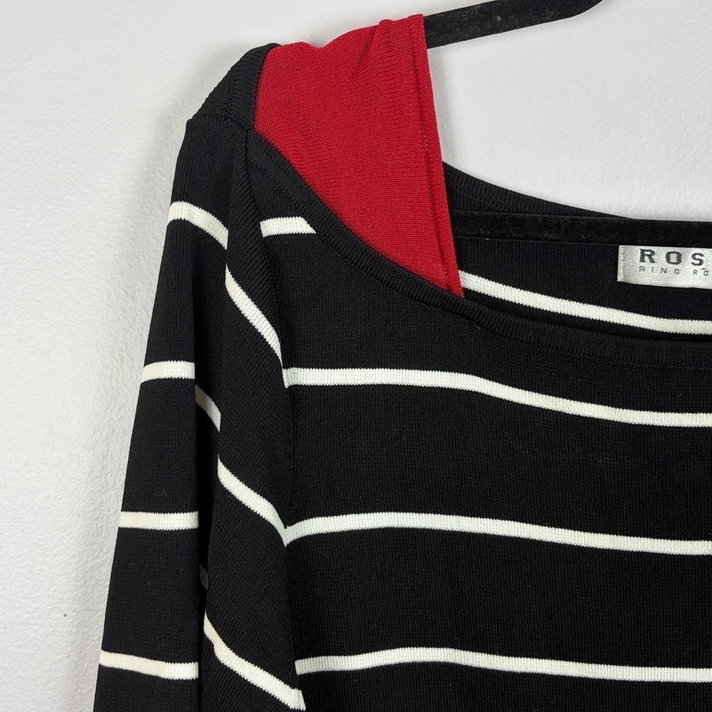 Rossi Classic Striped 3/4 Sleeve Boat Neck Nylon Blend Knit Top XL Black White - Picture 5 of 13